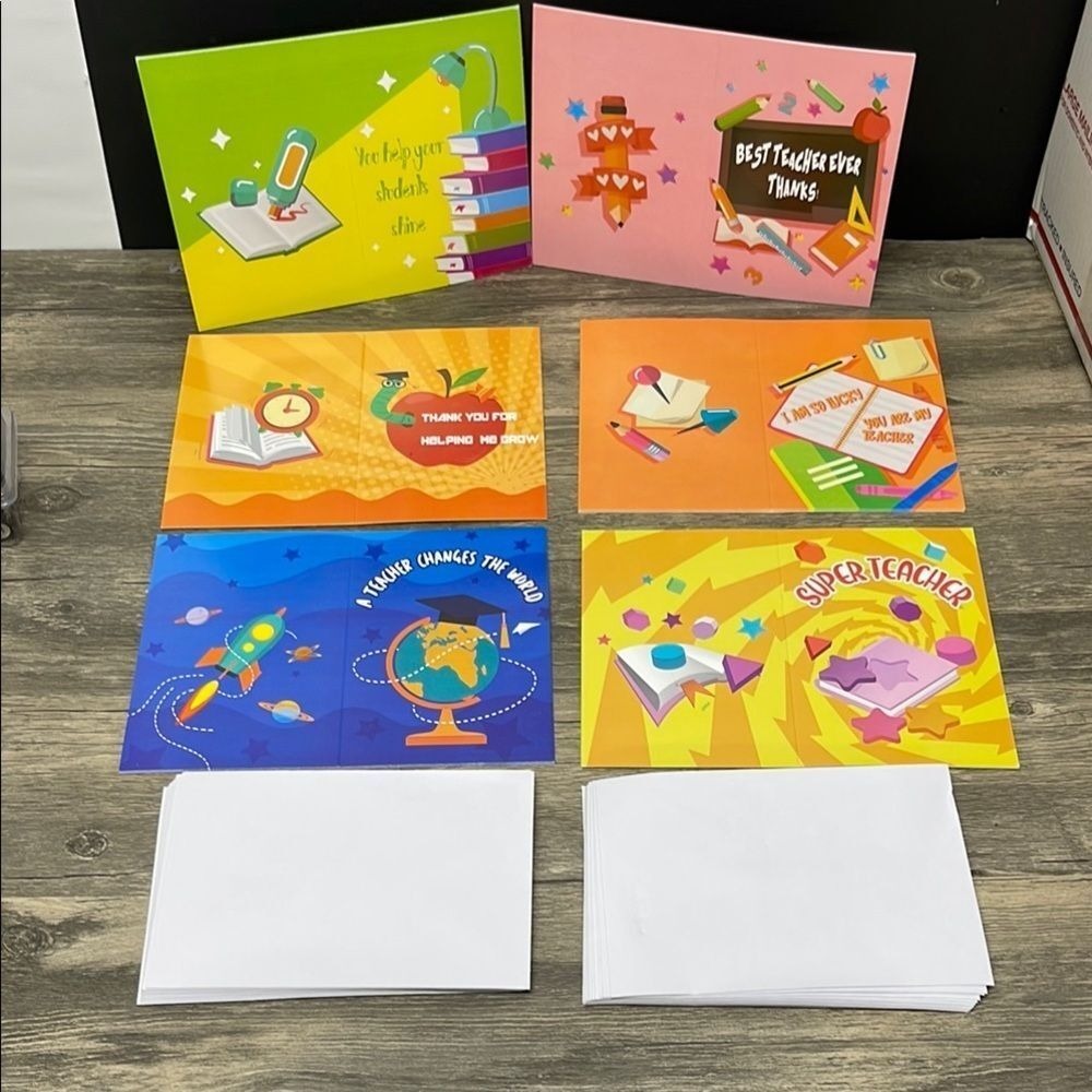 Teacher Appreciation Greeting Cards Set Multicolor School Theme